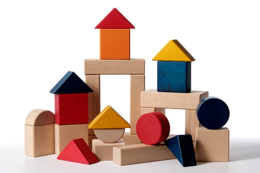 Different shapes of wooden blocks used for children’s toys