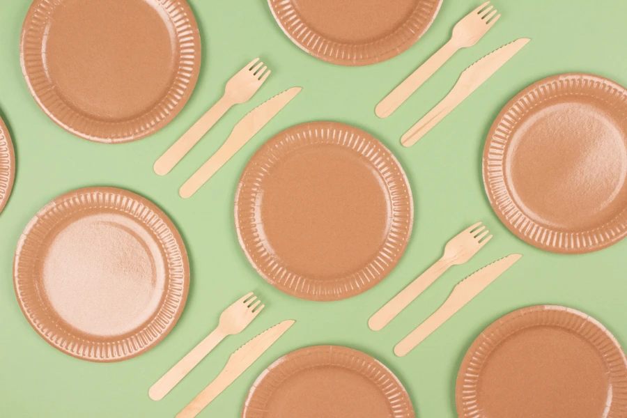 Flat lay composition with eco-friendly tableware