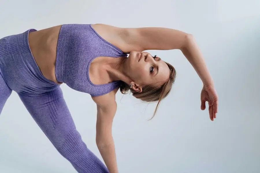 Lady working out in digital lavender activewear