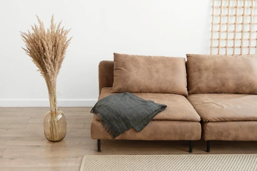 Light brown leather modular couch units