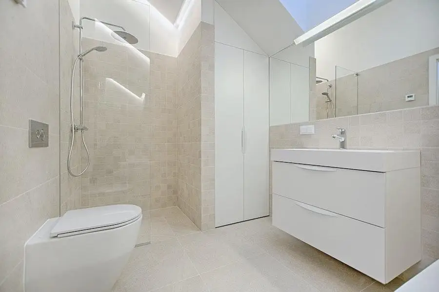 Modern bathroom with minimalistic interior lighting