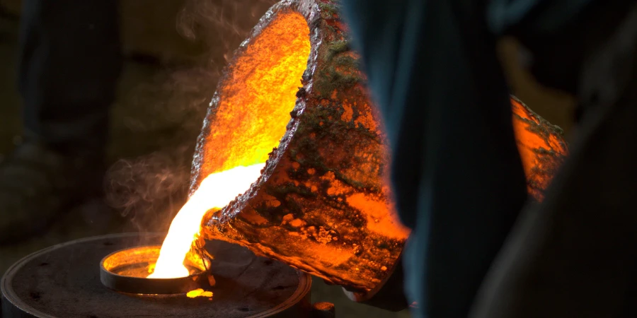 molten bronze poured into a mold