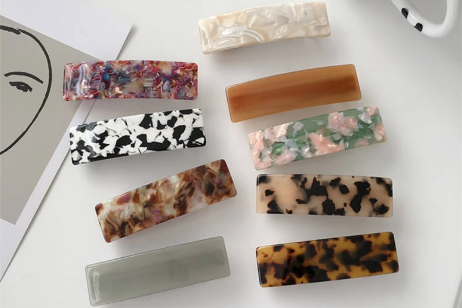 Multi-colored acetate hair barrettes