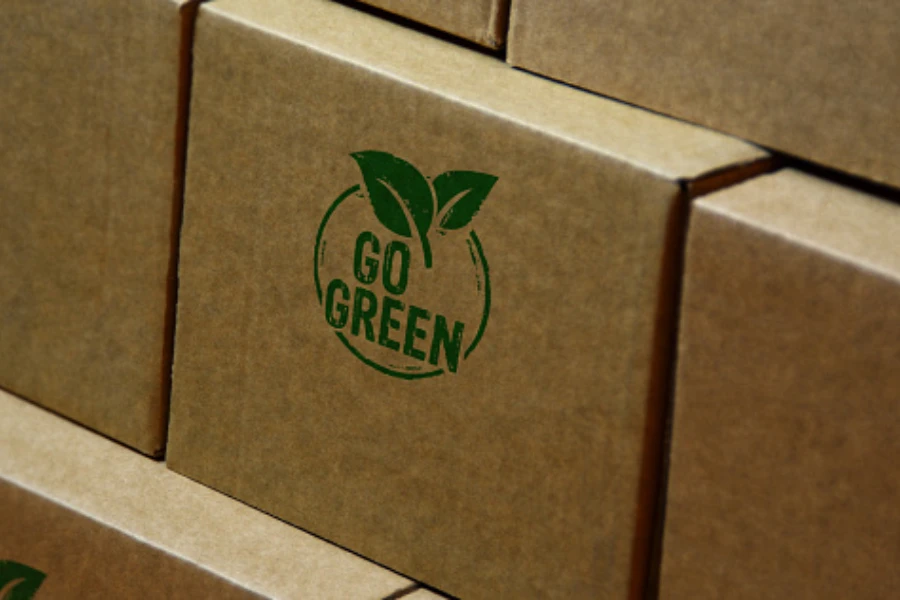 Packaging boxes with “Go Green” branding