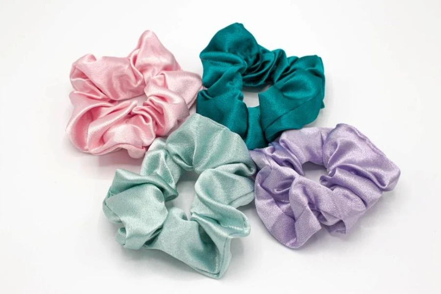 Pastel colored satin hair scrunchies