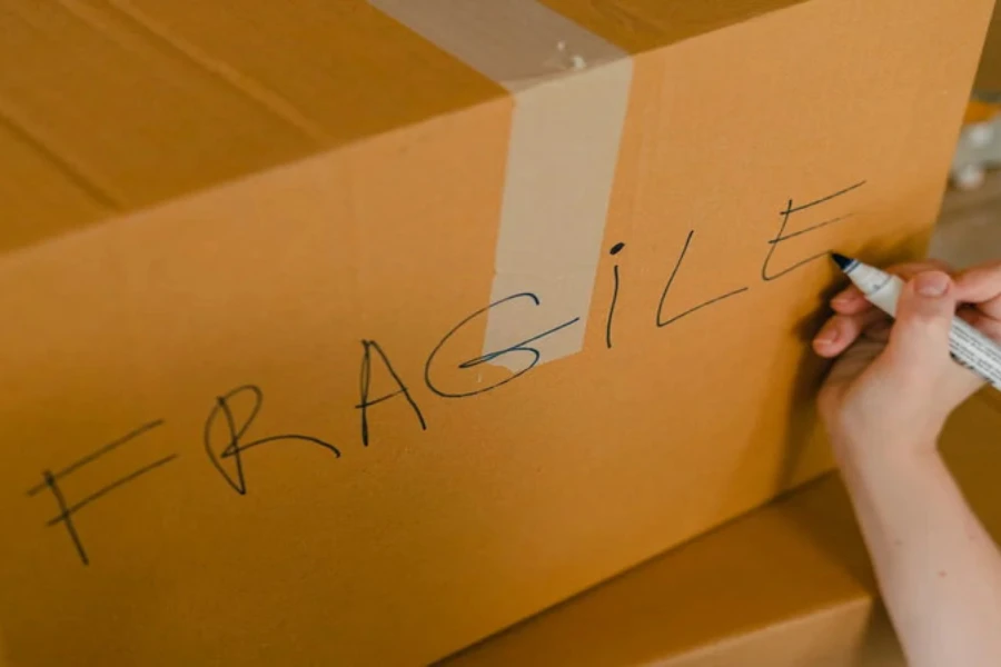 Sealed carton box with fragile items
