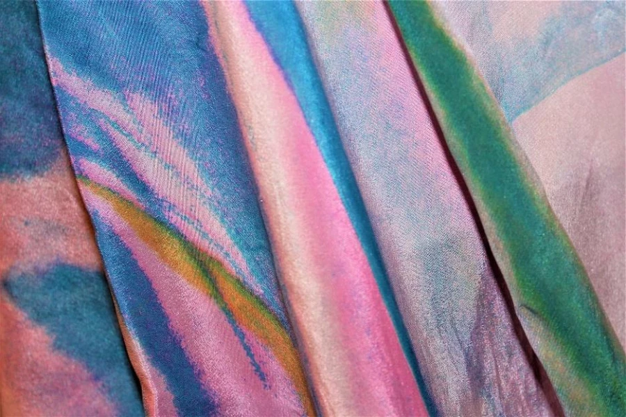 Shiny fabric with colorful ombre print