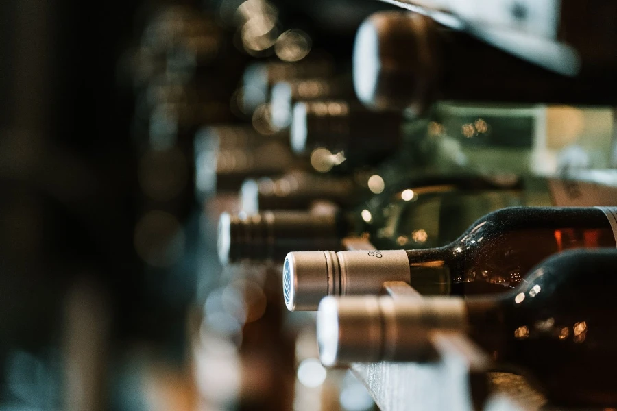 Wine bottles on a wine rack