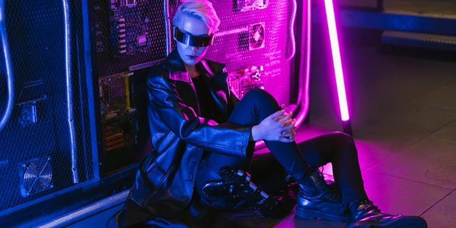 Woman wearing cyberpunk-style leather jacket
