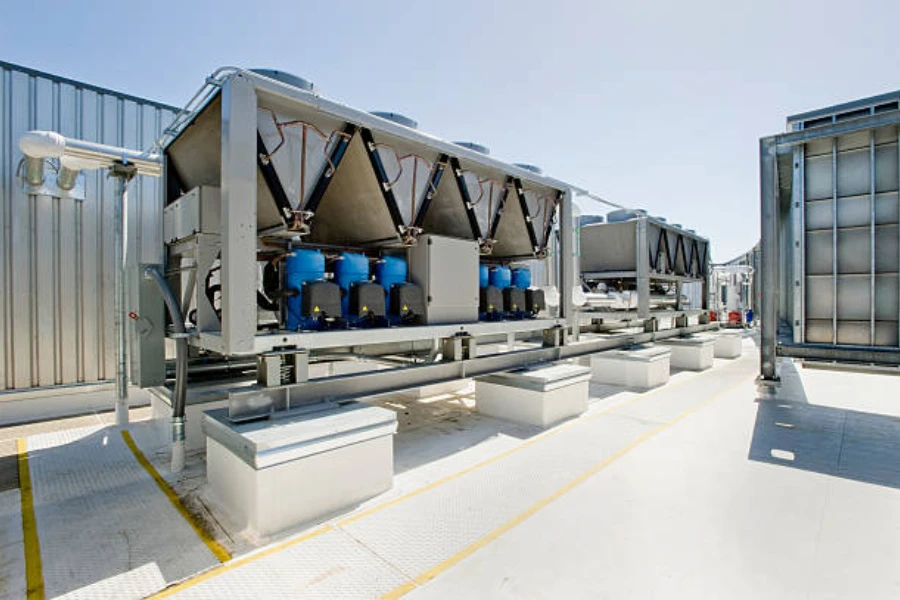 A cooling unit with chillers and compressors