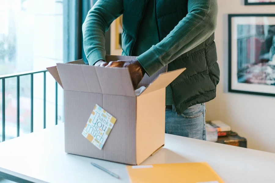 a customer unboxing a package