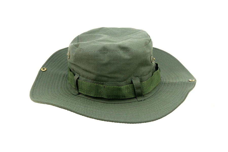 A green boonie hat on a white background