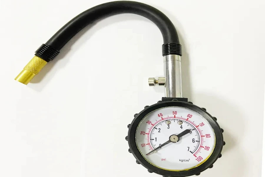 A vehicle dial pressure gauge