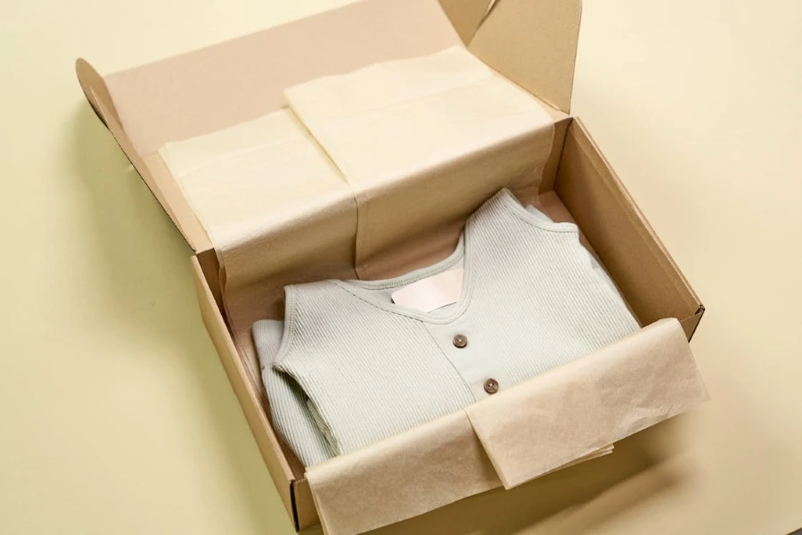 Clothes folded in a paper-based packaging