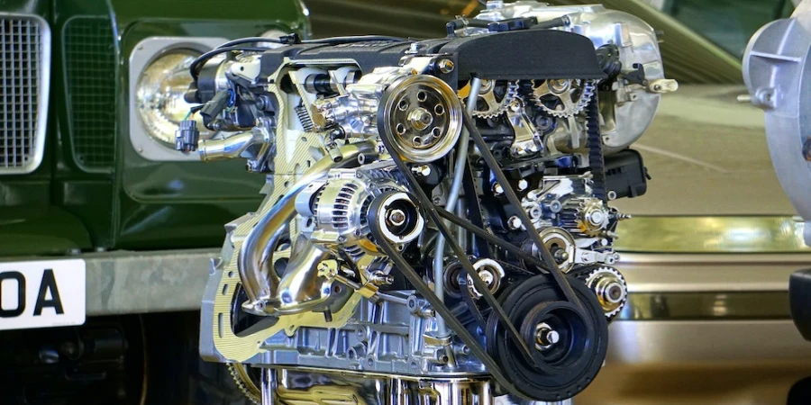Different auto parts attached to a car engine