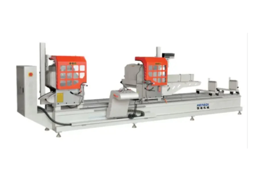 Double-head cutting saw machine on a white background