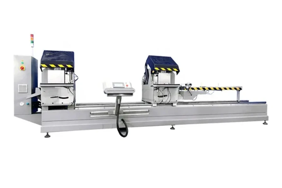 Double-head cutting saw machine on white background