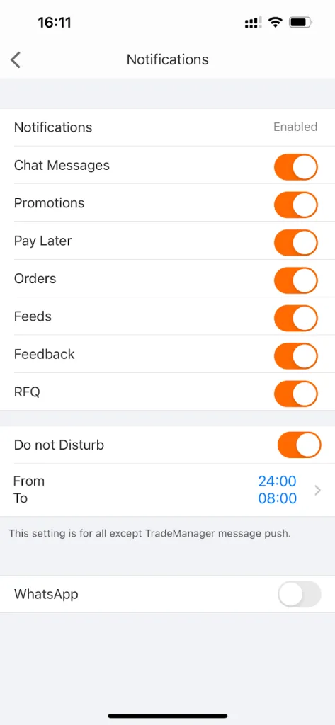 Abilitazione delle notifiche dall'app Alibaba.com