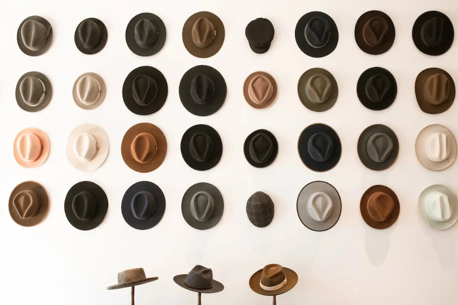 Fedora hats made of different colors