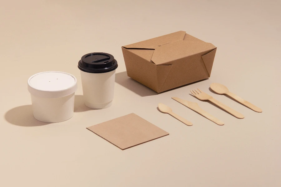 Food packages on a table