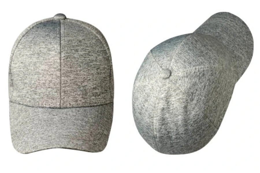 Parte delantera y trasera de una gorra de béisbol de mezcla de algodón gris