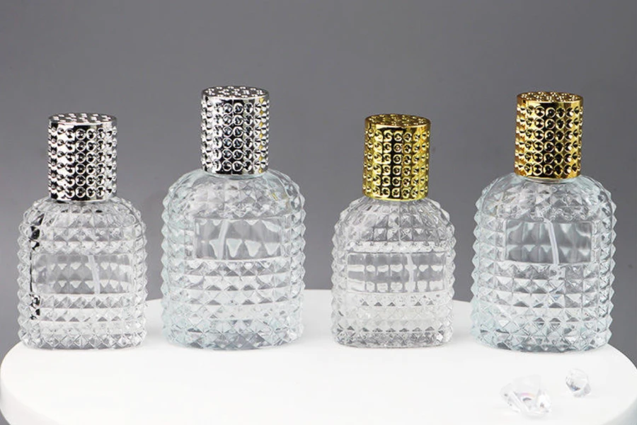 Glass perfume bottles in grenade shape