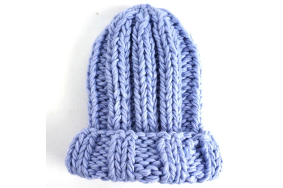 Light blue chunky rib knit oversized beanie