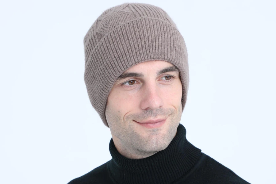 Man wearing a tan wool beanie