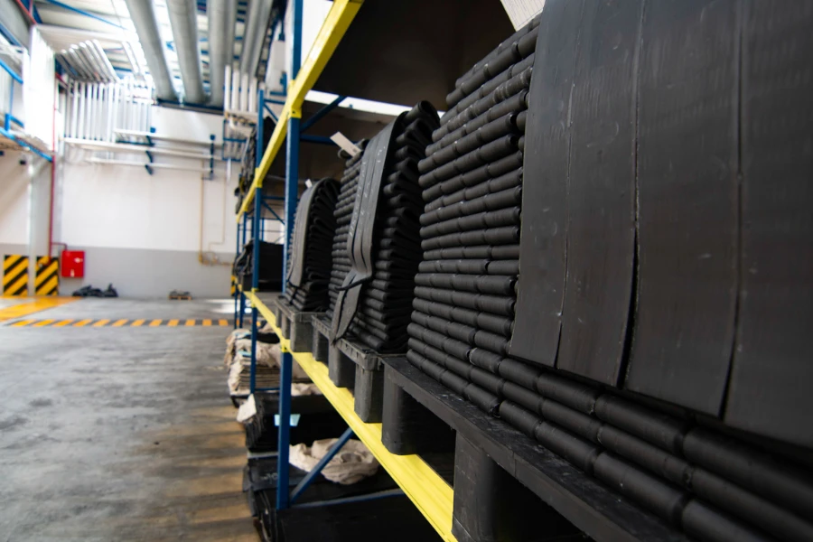 Rubber sheets in a warehouse