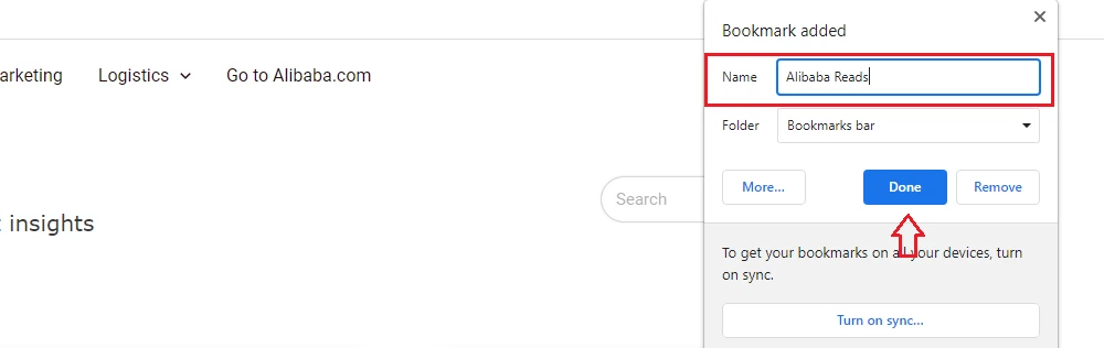 Saving Alibaba.com Reads in bookmarks