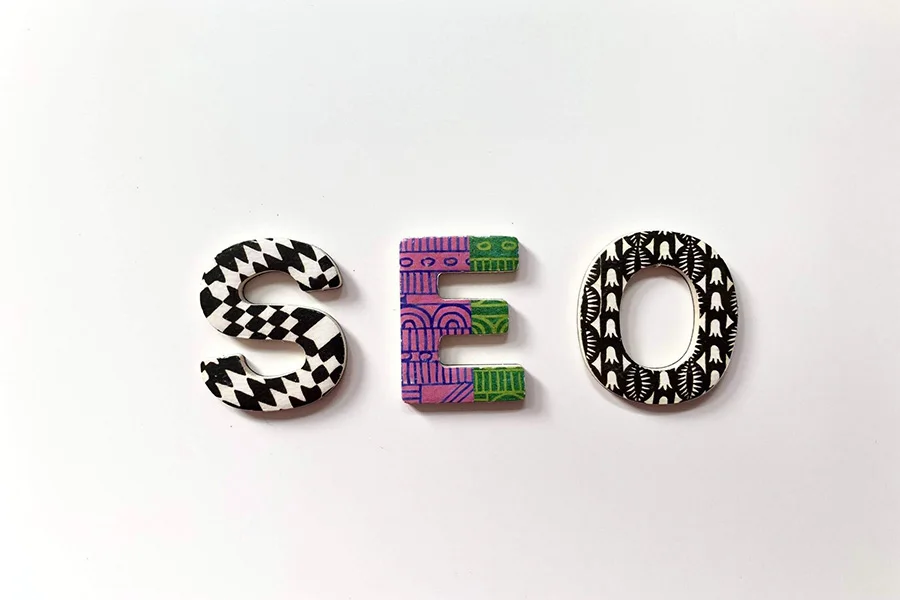 SEO spelled using colorful letters on white background