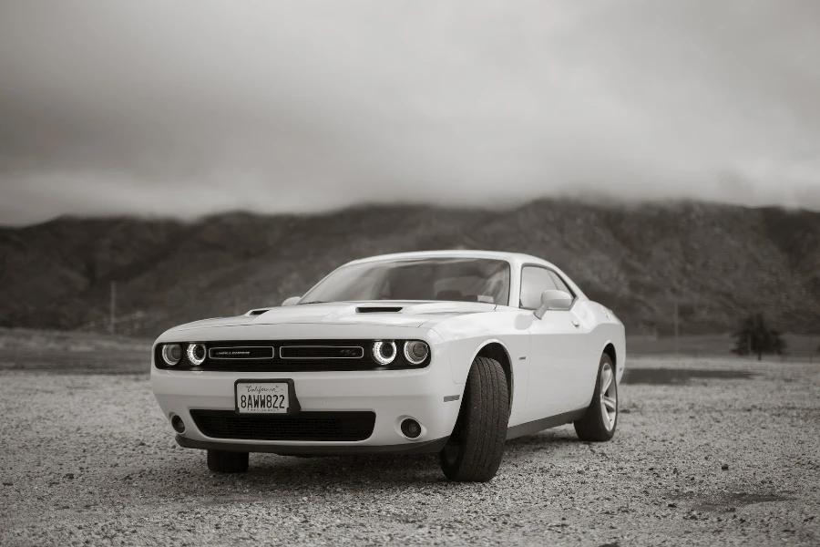 Coche elegante fotografiado en blanco y negro