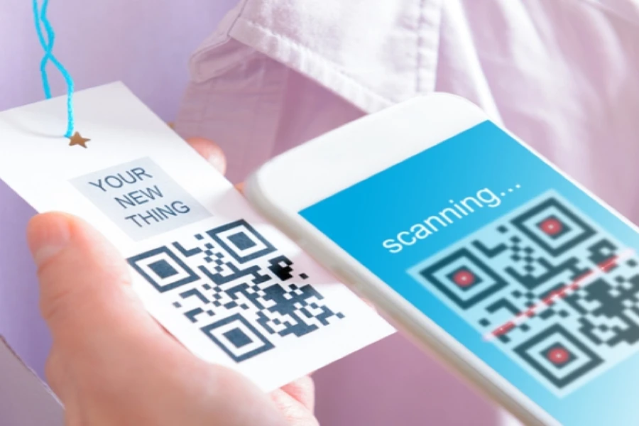Smartphone scanning a QR code on a clothing