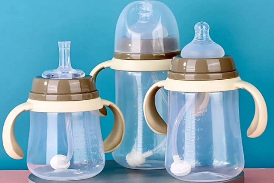 Three anti-colic baby bottles