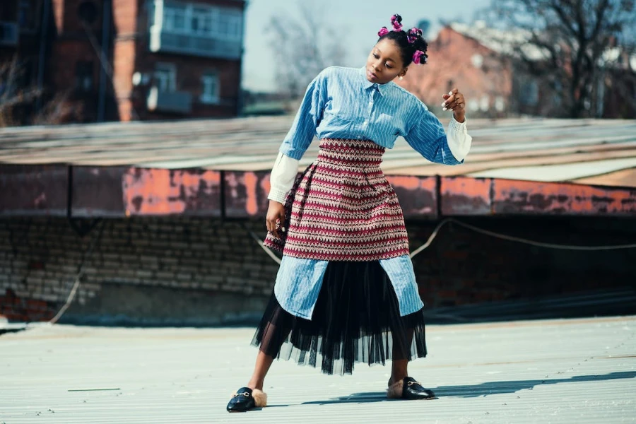 Woman wearing a wrap skirt