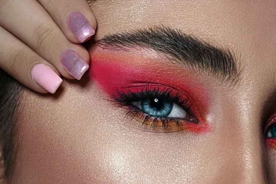 Woman wearing red eyeshadow makeup