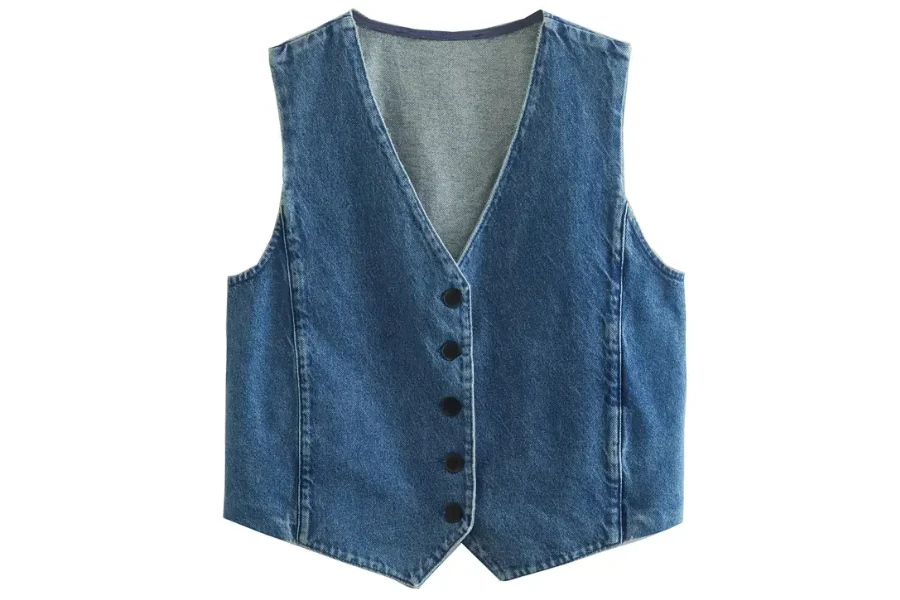 A heavy blue denim vest for women