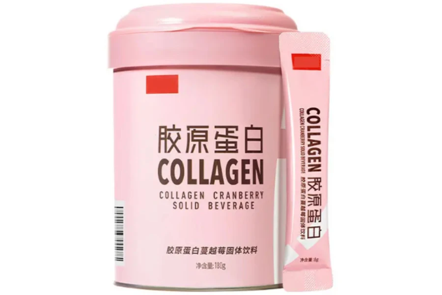 A jar and a sachet of collagen supplement