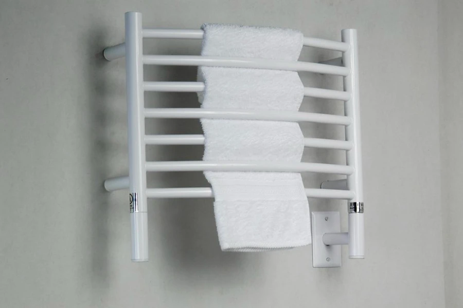 A plastic coated plain white electric towel warmer