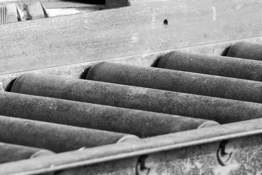 A roller conveyor in an old factory