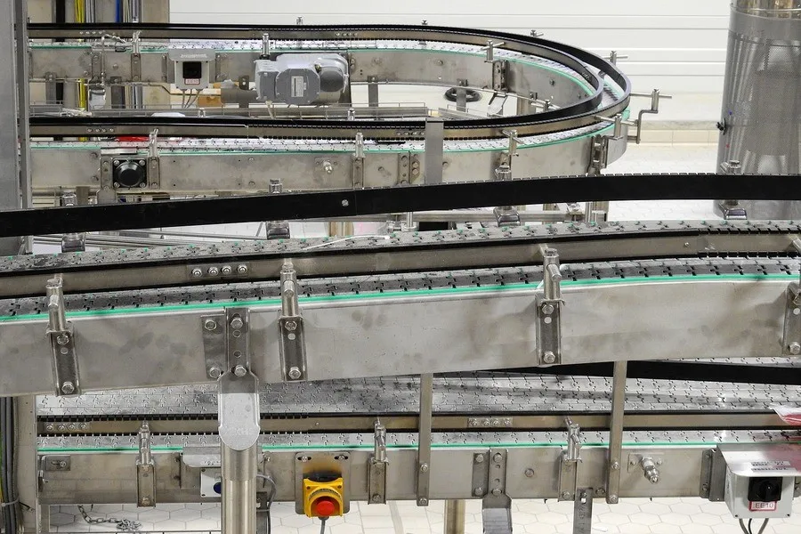 A series of conveyors in an industry