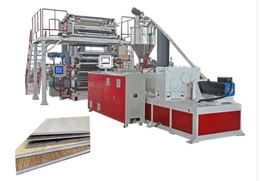 A WPC PVC vinyl floor production line SPC flooring tile making machine