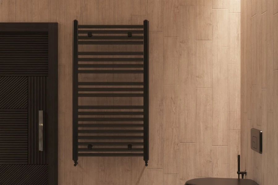 An oil-rubbed bronze wall-mounted towel warmer