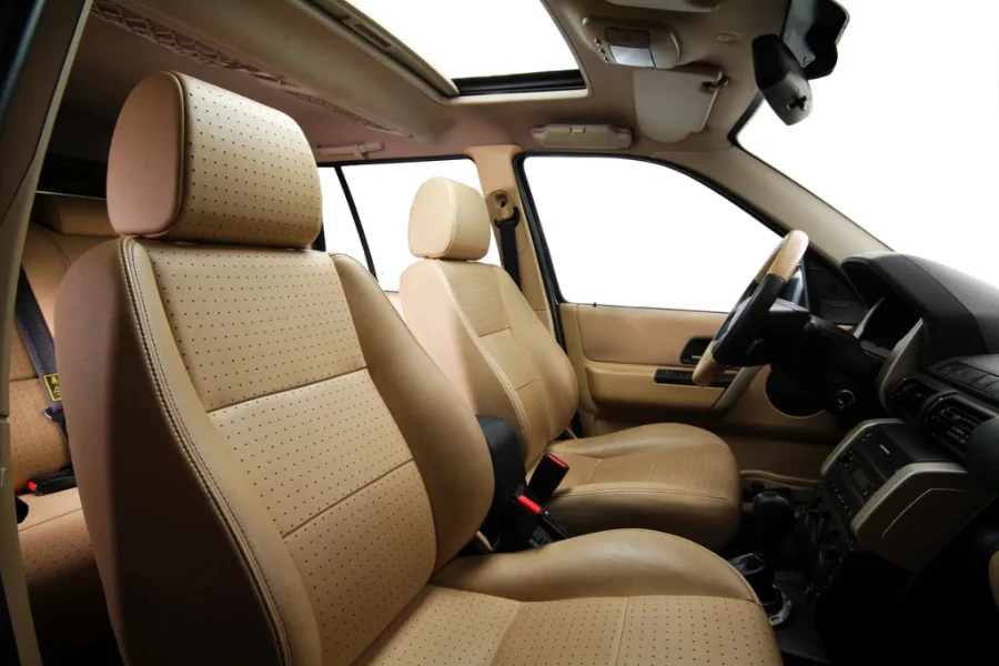Brown leather interior of a new car