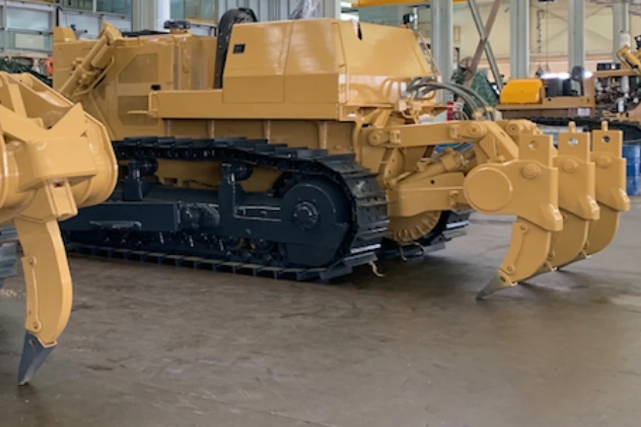 bulldozers with single and multiple ripper rear attachments