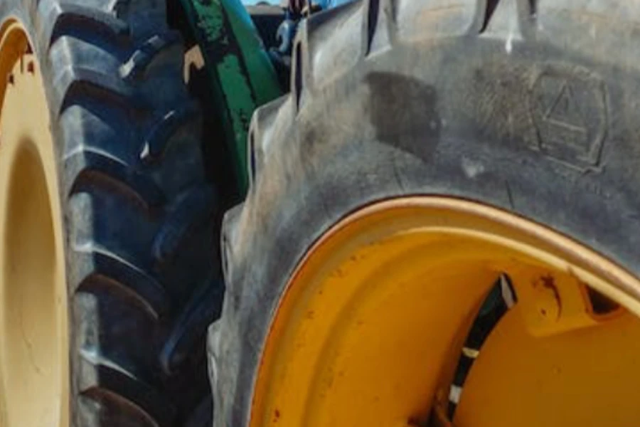 close up of tractor tires