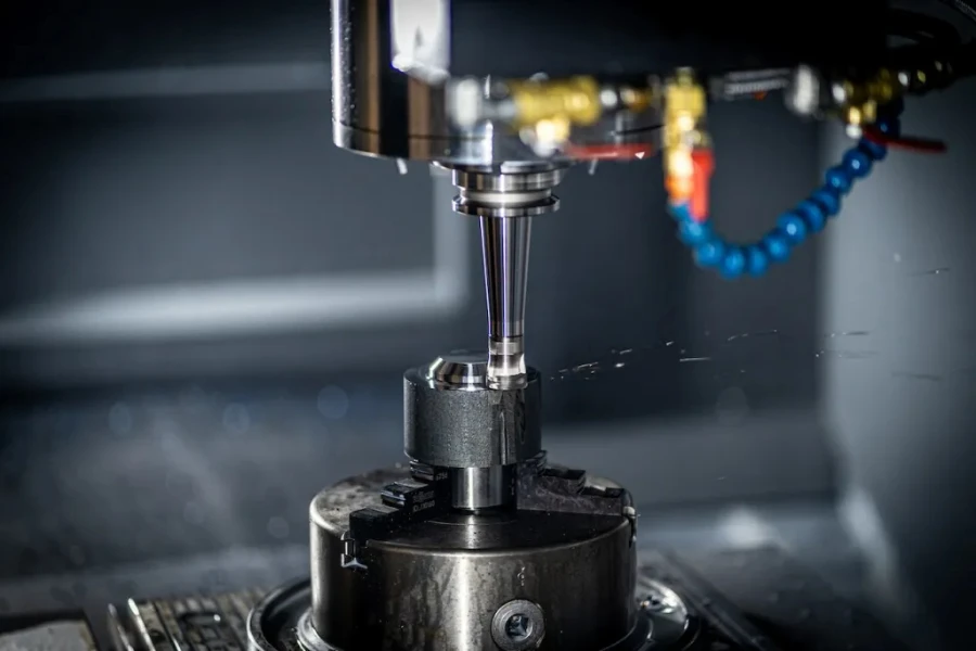 Close-up photo of a CNC industrial machine