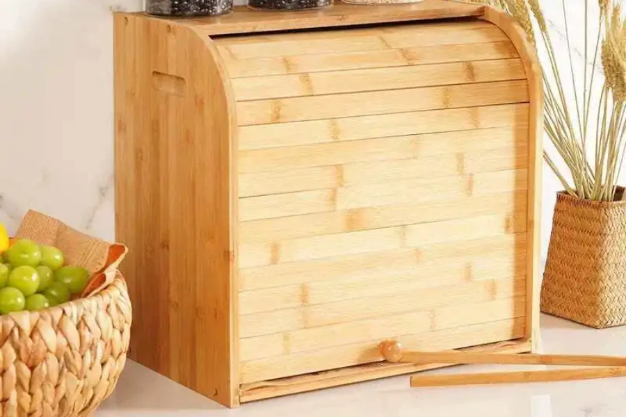 Closed bamboo bread box