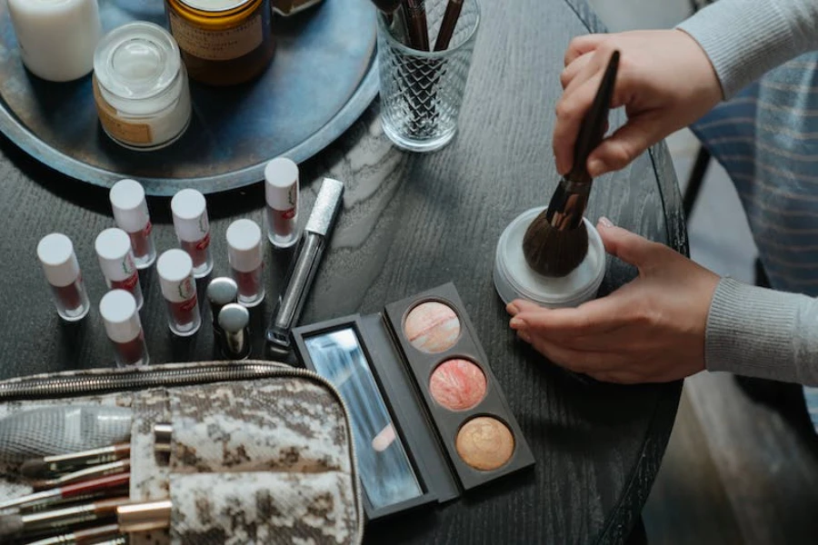 Different beauty products laid out on a table