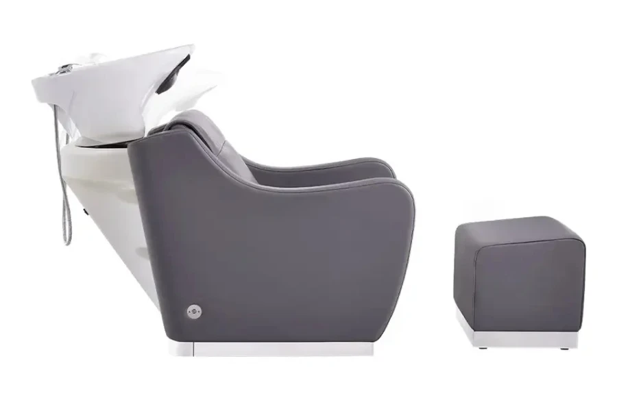 Chaise de shampoing grise avec évier attaché et repose-pieds